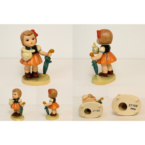 Vintage Girl Figurine with Umbrella & Doll – Marked C7199 Japan 5” Tall - Picture 1 of 8